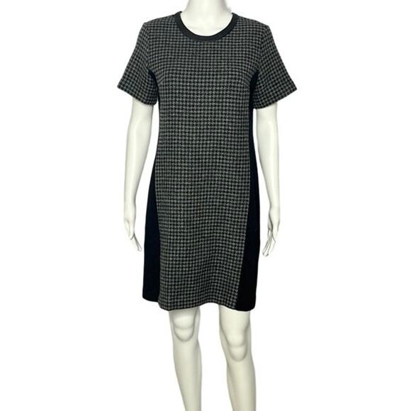 J Crew Mixed Houndstooth Tweed and Leather Black Gray Dress Sz 8 - Picture 5 of 12